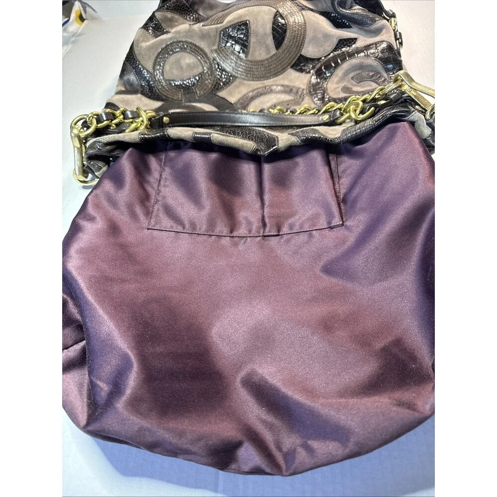 COACH LIMITED ED Brooke #14340 Inlaid C Suede Taupe Brown Hobo Bag Purse Exc C